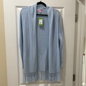 Lilly Pulitzer Blue Knit Cardigan with Fringe